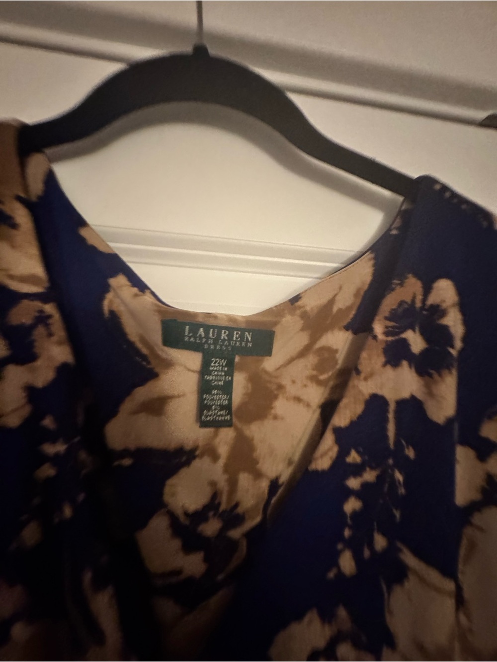 Lauren Ralph Lauren Purple and Tan Floral V-Neck Dress